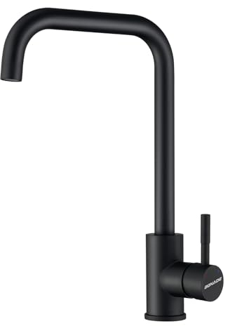 Wasserhahn Küche Schwarz, BONADE Edelstahl Küchenarmatur 360° Drehbar, L-Form Mischbatterie Küche Schwarz mit Hohem Auslauf, Hochdruck Spültischarmatur Küche in Elegant Design