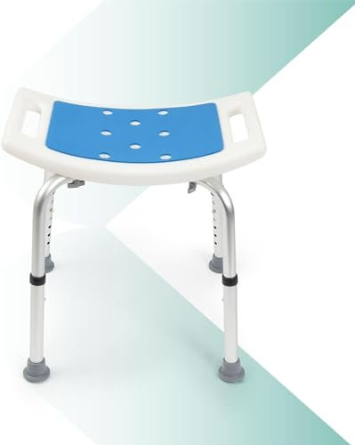 KARAT Tabouret de Douche - Hauteur réglable, Charge maximale 150 kg - Siège de Douche antidérapant et Stable - Pieds en Caoutchouc et Cadre en Aluminium (sans entretoises)