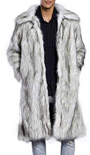 Generisch Pelzmantel Herren, Plüsch Gefüttert Langarm Lang Winterjacke Kunstpelz Mantel Pelzkragen Warm Weiß Vintage Pelzmantel Wildleder Jacke Winter 5Xl Felljacke Pelzjacke