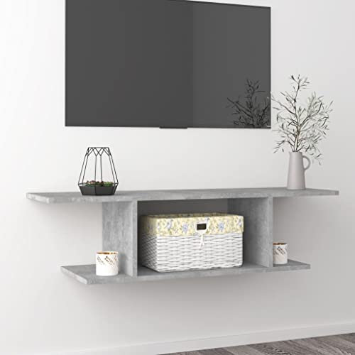 Homvdxl Floating TV Stand Cabinet, Under TV Shelf Wall Mounted Storage Shelf with Open Storage for Living Room, Entertainment Room, Office, Modern Entertainment Unit, Grey