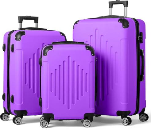 Karl home Luggage Set 3 Piece Suitcase Sets with TSA Lock Moulded Corner 4 Spinner Wheels, ABS Hardside Trolley Travel Case for Carry On Check-in Business Trip, Light Purple 20 24 28