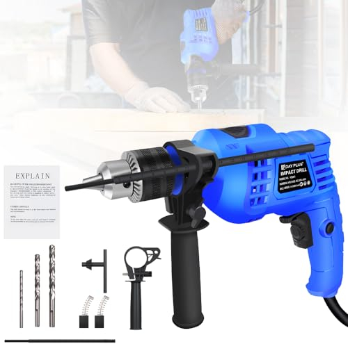 Qimu Schlagbohrmaschine Bohrhammer 2-in-1-Bohrhammer, Variable Drehzahl Bohrer mit Schlagbohrkronen, 13mm Bohrfutter, 3000 RPM Bohrkronen Schlaghammer, 360° Drehbarer Griff für Metall, Holz und Beton