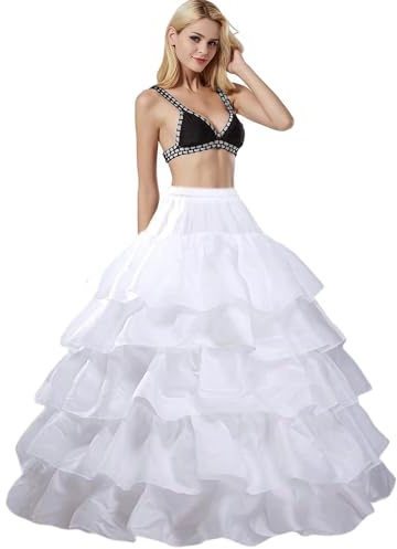 Damen Reifrock Brautkleid Unterrock Lang 4 Ring 5 Flouncing mit Rüschen Krinoline Petticoat Underskirt Reifrock Petticoat Crinoline Unterröcke für Hochzeit Party Karneval Halloween(Weiß,38)