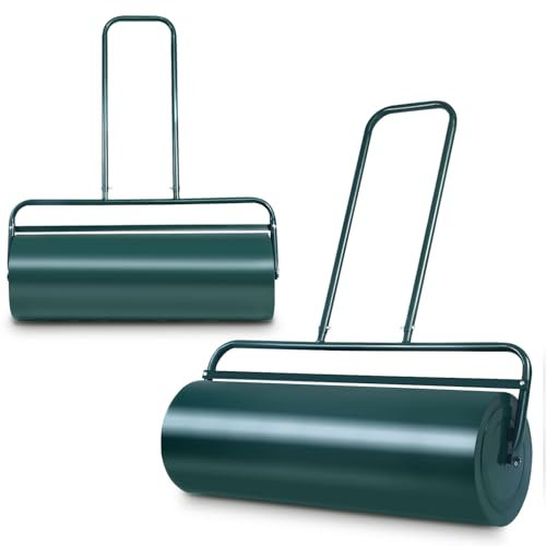 RELAX4LIFE Rullo da Giardino per Prato, Larghezza 60 cm, Ø Rullo: 32 cm, Rullo Giardino Compattatore da 48 Litri, Rullo Riempibile con Acqua e Sabbia per Giardino e Patio (48L-114 x 60 x 32CM, Verde)