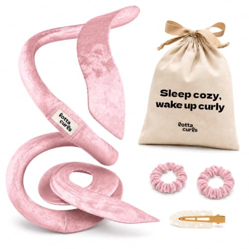 Lotta Curls, Lockenband, Locken ohne Hitze, Rutschfest, Bequem, Samtstoff, 2 Scrunchies, 1 Styling Clip (Blush)