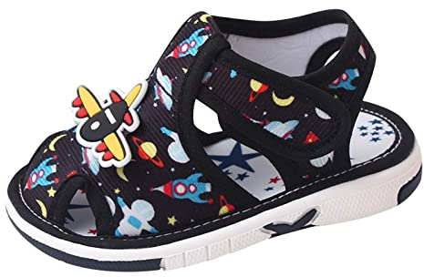 TDEOK Zapatos de verano para niños pequeños, sandalias para niñas, fondo plano, no deslizantes, transpirables, suaves, dibujos animados, con patrón espacial, zapatos para aprender a andar, cálidos,