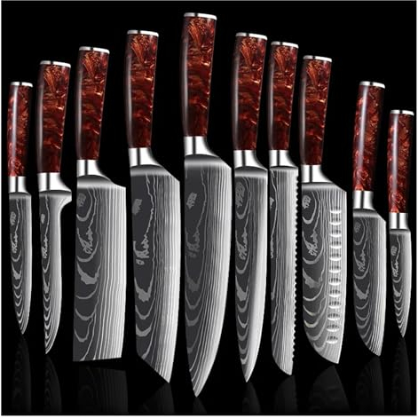 FBITE Ensemble de couteaux de cuisine forgés, couteau de boucher à désosser, coupe-viande, coupe-fruits, filet de poisson, Sushi Sashimi, couteaux de cuisine