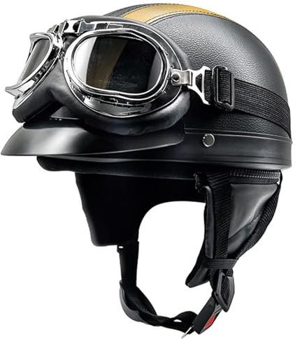 Mezzo Casco Jet Moto Cromwell Retrò Caschi Scodella Portatile, ECE Omologato Mezzo Elmetto da Moto Retrò per Uomo Donna Biker Cruiser Scooter Touring 2,54-62CM