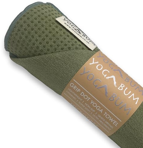 Yogabum Grip Dot Serviettes pour tapis de yoga | Antidérapantes | Serviette de yoga écologique (vert olive)