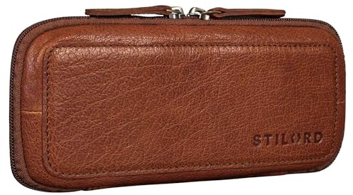 STILORD 'Scotty' Leder Etui Vintage mit Reißverschluss Hardcase Große Federmappe Herren Federmäppchen Damen Stifte-mappe Office Pencil Case Retro Federschachtel Echtleder, Farbe:maraska - braun