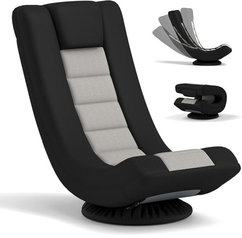 COSTWAY Folding Sofa Chair, 4-Position Adjustable Lazy Floor Sofa Bed with Swivel Base, High Back Single Padded Lounge Sleeper Recliner Floor Chair Seat for Meditation Gaming Reading (Grey+Black)