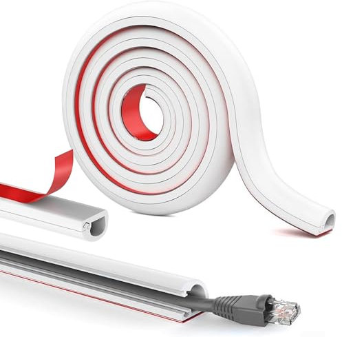 Cable Trunking Self-Adhesive Wire Cover: One-Cord Mini Cables Cover for Hiding TV Wire 3-Meter Length White - Paintable Electric Line Protector for Wall Floor Tidy - Under Desk Wires Management Hide