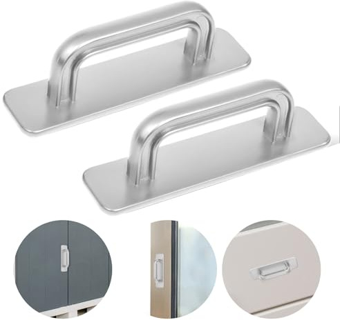Aeaocvo 2 Stück Balkontürgriff Kleben, 100 mm Selbstklebende Griffe Silber, Klein Schrankgriffe zum Kleben, Möbelgriffe Ohne Bohren für Küchenschränke, Kleiderschrank