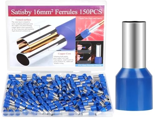 Satisby Trådhylsor 16 mm 2–150 st 16 mm trådhylsor set kabeländhylsor isolerade trådhylsor för trådanslutning kopparrör förtennade trådhylsor 16 mm² x 12 mm