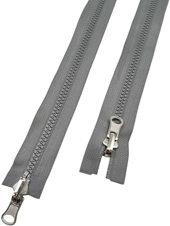 AMANTE NSF Zip Lampo Double Face, Cerniera Divisibile Doppio Cursore Reversibile - catena plastica 6 (Grigio, 75 cm)