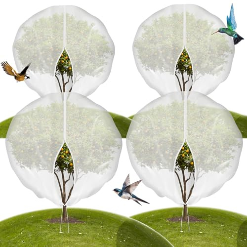4-Pack 10 * 10FT Large Fruit Tree Netting with Drawstring and Zipper, Garden Netting for Garden Protection, Insect Bird Netting for Fruit Trees, Protection from Anti Bugs,Cicadas, Insects,Birds