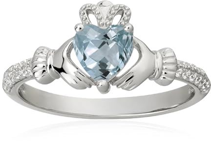 Herzförmiger Geburtsstein Claddagh-Ring aus 925 Sterling Silber – 6MM herzförmiger Geburtsstein-Ring, Irischer Schmuck, Glücksbringer für Damen, Größe 6-9