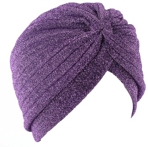 SMTCM Damturbanhatt förbunden chemo-hatt cancer plissé turban sammet twist hår wrap mössa sovmössa elastisk huvudbonad bomull alopeci mössa muslimsk stretch velourmössa unisex, lila, M