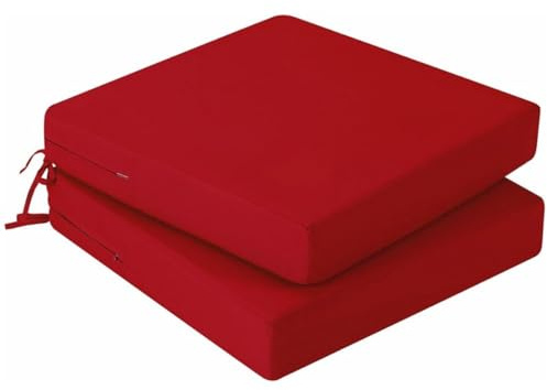 Hiseng Lot de 2 Housse Coussin Canapé Extérieur Imperméable, Housses de Coussin de Siège Jardin Couleur Unie avec Fermeture éclair pour Salon de Jardin, Meubles de Terrasse (Rouge,45x45x10cm)