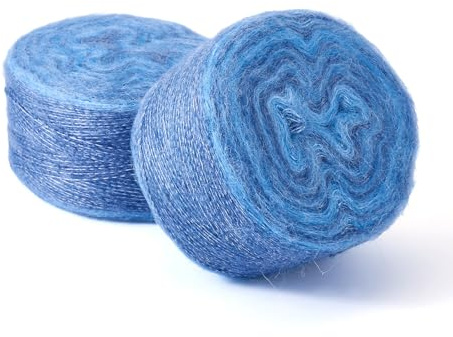 Beadthoven 2 Rolls x 100G Segment Dyed Knitting Yarn 1 mm Soft Thin Mohair Yarn Long Wool Yarns Craft Crochet Yarns for Blanket Pillows Knitting Scarves Sweater Crochet Crafts, Light Steel Blue
