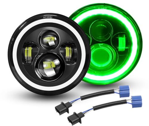 Willpower 2x 7 Zoll Einbauscheinwerfer Rund 50W 5000lm Weiß, Grün DRL | LED Strassenlampe 6000K Weiß, IP66 Wasserdicht, Flutlichter für Schulstraße Parkplatz Hof Platz Garage Garten