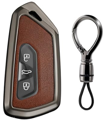 ontto Kompatibel mit VW Schlüsselhülle Golf 8 ID.3 ID.4 Zinklegierung Autoschlüssel Hülle Seat Leon Tarraco Ateca C-upra Formentor Leon Schlüsselcover Schutzhülle mit Schlüsselanhänger-Schwarz Braun
