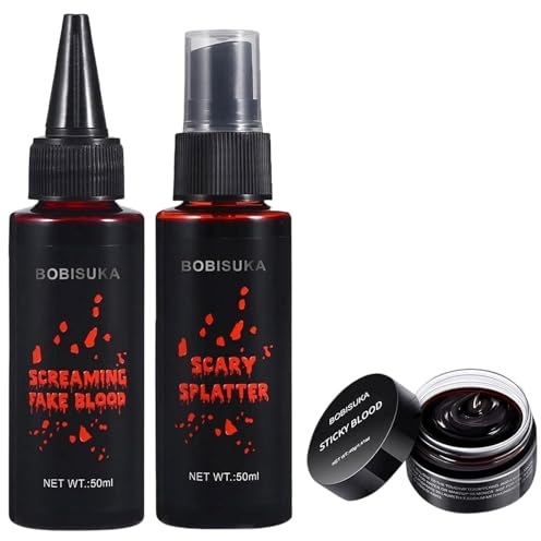 KOMEIYL 3pcs Halloween Set de Faux Sang, Vampire Ensembles de Faux Sang Maquillage Set, Spray Faux Sang + Faux Sang Coagulé + Eponge, S'applique à Créez Maquillage Personnage D'horreur Classique
