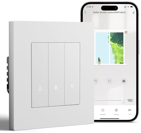 BSEED WLAN Rollladenschalter Unterputz mit PC Rahmen, Smart Jalousien Schalter benötigt Nullleiter, WiFi Rolladen Zeitschaltuhr Prozentuale Steuerung, kompatibel mit Alexa/Google Home, Weiß