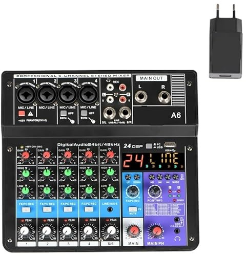 Mezclador de audio Mezclador de audio de 6 canales Consola mezcladora de sonido Bluetooth portátil