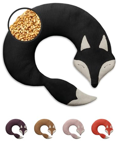 LESCHI Wheat Bag Microwavable - 100% Organic Cotton and Organic Wheat - Fox Black - Microwave Pillow, Unscented - Snug Grain Pillow Ideal for Tension in Back, Neck and Shoulders