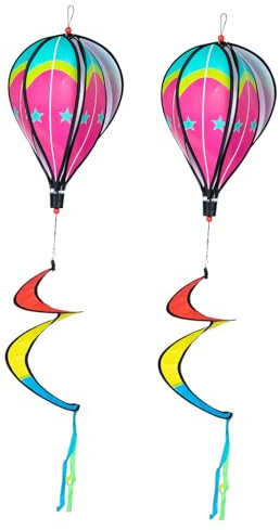 UKCOCO Moulin à Vent Décoratif Montgolfière en Spirale pour Jardin Et Balcon, Lot De 2 Suspensions Colorées Résistantes à L’Usure, Effet Visuel Rotatif pour Aménagement Extérieur