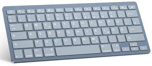 OMOTON deutsche Bluetooth Tastatur für iPad 10.9/10.2/9.7, Air 6/5/4/3, Pro 13/12.9/11/10.5 und iPhone 17/17 Pro, iPad Tastatur mit QWERTZ Layout, Tragbare Kabellose, Hellblau
