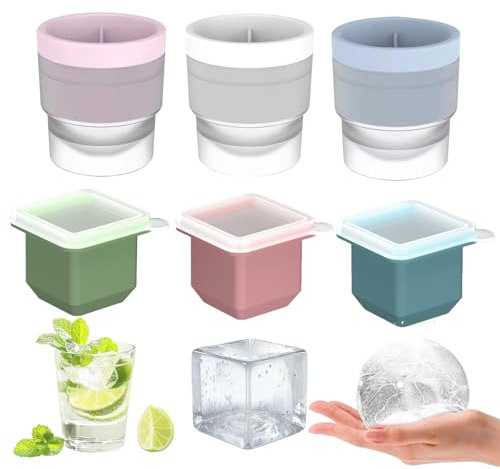6PCS Ice Ball Mould Round Ice Cube Moulds Reusable Easy Release Stackable | 6CM Round & Square Ice Cube Moulds, Silicone Ice Ball Maker for Whisky, Cocktails, Party Drinks and Beverage