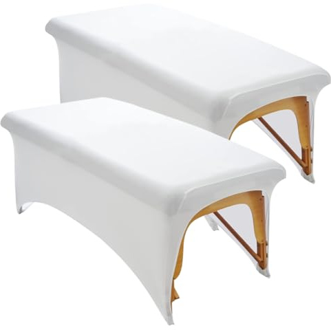 Lot de 2 housses de lit en polyester doux pour table massage, extensible, antidérapante, protection pour extension cils, spa, massage, salon beauté, blanc