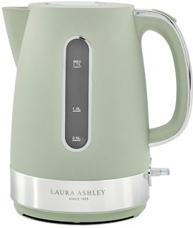 Laura Ashley Sage Leaf Kettles Electric Fast Boil Quiet - Electric Kettle | Energy Saving, Drip Free Pour, 1.7L Jug Kettle, Anti-Scale Filter, Heat Resistant Handle, Water Level Indicator, BPA Free