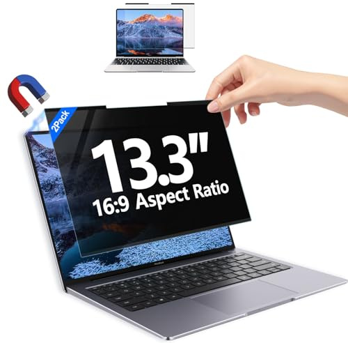 GUDTEKE Magnetic 13.3 Inch Laptop Privacy Screen 16:9 Aspect Ratio, Removable Anti-Blue/Glare Protector Film, Anti Spy Desktop Security Private Filter 13.3in