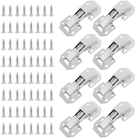 AQRNKK Pack of 8 Cabinet Hinges Kitchen Cupboard Hinge, Bedroom Wardrobe Door Hinges for Bathroom Bedroom Dining Room Full Overlay Mute Hydraulic Soft Close (48Pcs Screws)