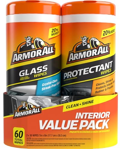 Armor All Protectant Wipes and Glass Wipes, Car Cleaning Wipes and Car Glass Wipes, 30 Count Each, 2 Pack