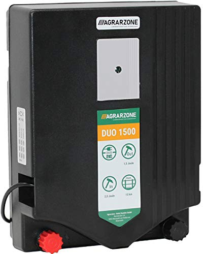Agrarzone Duo 1500 Weidezaungerät 12V / 230V, 2 Joule - Akku oder Netzbetrieb - Weidezaun Elektrozaungerät - Hohe Hütesicherheit für Pferde, Rinder & Schafe