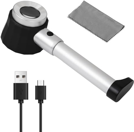 Handlupe mit 10-fachem 30-facher Vergrößerungslineal mit LED-Licht, Skala, Schmucklupe