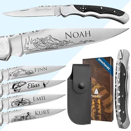 KDO MAGIC Personalisiertes Messer (Schwarz, Messer) | Geschenkidee für Männer, Vatertag, Geburtstag | Klappmesser mit eingraviertem Vornamen | Anpassbare Klinge