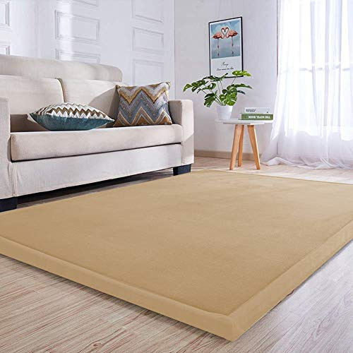 Loartee Samtmatte Teppich Matte,Kinderteppich Krabbeldecke Groß,3cm Dick Krabbelteppich,Gymnastik Teppich,für Baby,Kinderzimmer,Schlafzimmern(Khaki,100x100cm)