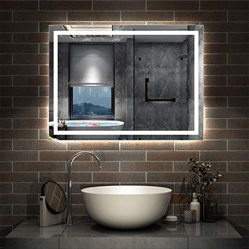 Aica Sanitär Wandspiegel 80×60cm Wandschalter Antibeschlag Badspiegel mit Beleuchtung Lichtspiegel Badezimmerspiegel IP44 Kaltweiß energiesparend