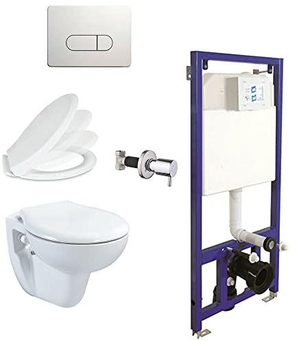 Wand Hänge WC Taharet Vorwandelement Betätigungsplatte Softclose Deckel Set