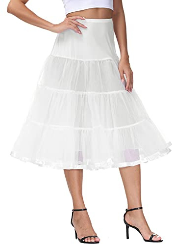 Vanrose Jan Calf Crinoline Underskirt for Women Tea Length Hoopless Petticoat Cancan Skirt Ivory XL/3XL