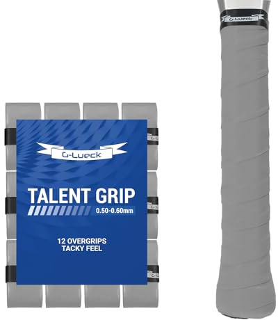 G-Lueck 12 Tennis Overgrips Talent Grip Alta aderenza | 0,50 – 0,60 mm di Spessore | per Racchette da Badminton da Squash e Golf con Nastro Adesivo di Chiusura (Grigio)