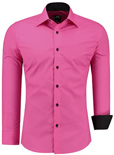 J'S FASHION Camicia da Uomo a Maniche Lunghe, Slim-Fit, Facile da Stirare Fucsia 4XL