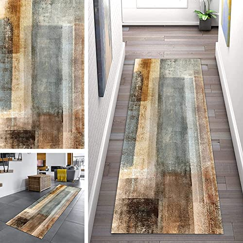 ZUZEKU Braun Teppich Läufer Flur rutschfest, Modern Korridor Teppichläufer Schlafzimmer Wohnzimmer Küchenläufer Waschbare Schlafzimmer Esszimmer Polyester Meterware Anpassbar