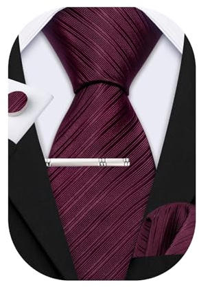 Barry.Wang - Set da uomo con cravatta in raso classico solido, fazzoletto quadrato da taschino, gemelli e fermacravatta, 4 pezzi, per matrimonio, formale, business, Taglia unica