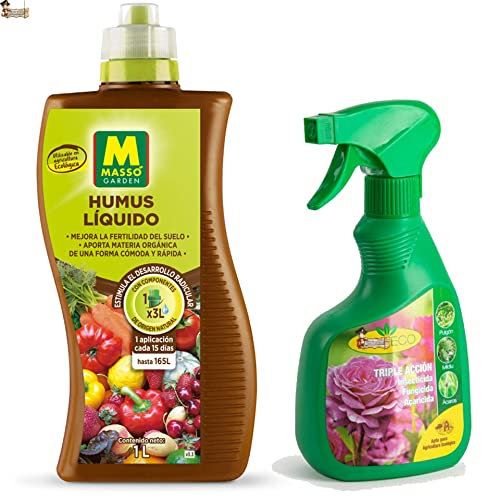 BricoLoco.com Pack Humus de lombriz líquido Fertilizante + Triple acción Insecticida, fungicida, acaricida. Nutrición y protección de Plantas.